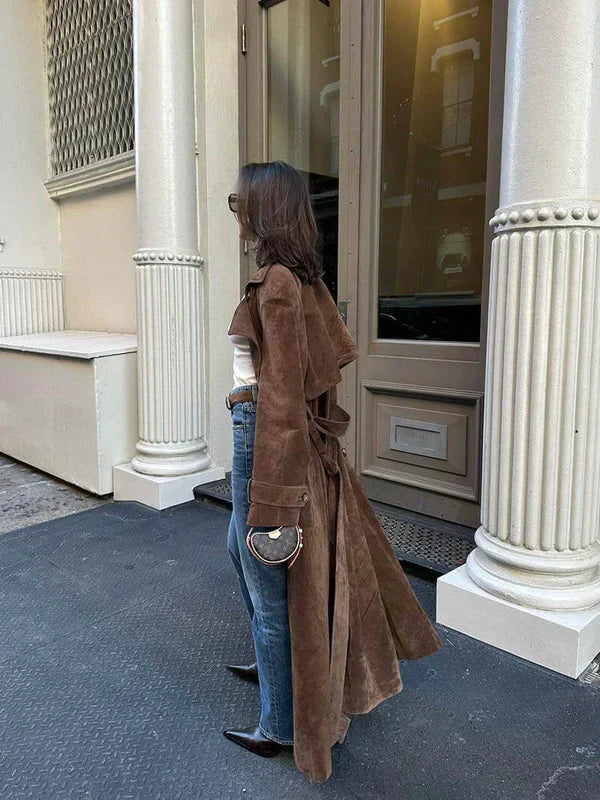 Anaïs Elegancki Trencz z Miękkiego Zamszu