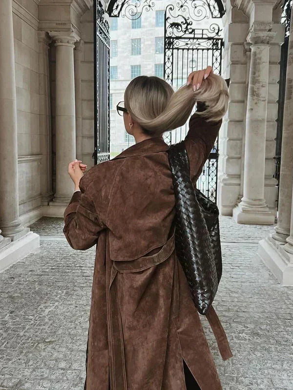 Anaïs Elegancki Trencz z Miękkiego Zamszu